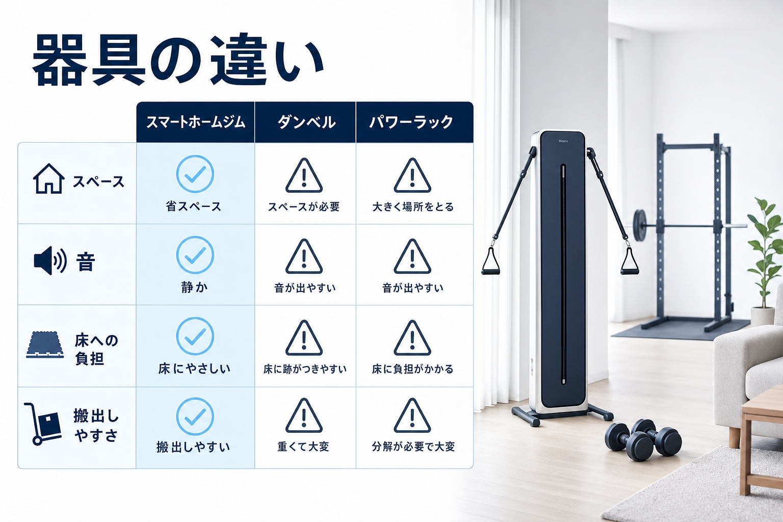 マンションや賃貸でスマートホームジムは置ける?騒音・床・スペースの注意点のイメージ3