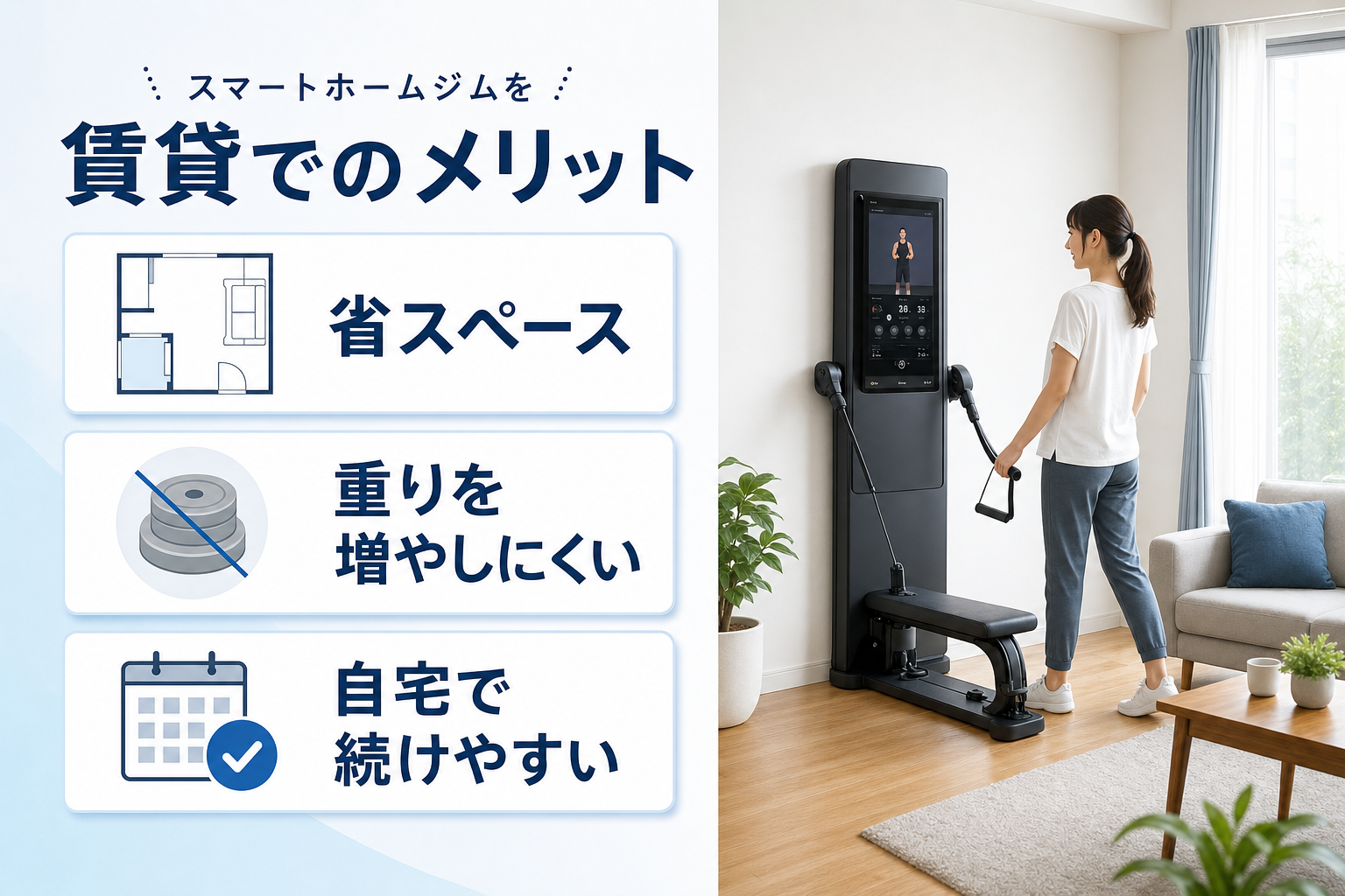 マンションや賃貸でスマートホームジムは置ける?騒音・床・スペースの注意点のイメージ4