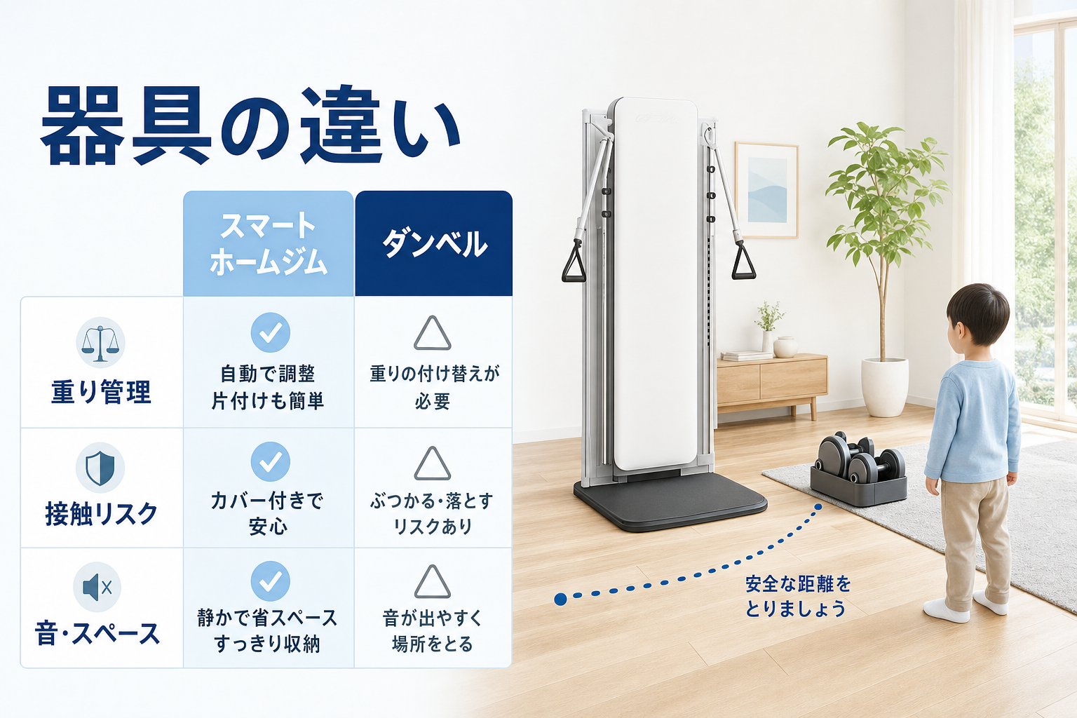 子どもがいる家庭でスマートホームジムを置くときの安全チェックリストのイメージ3