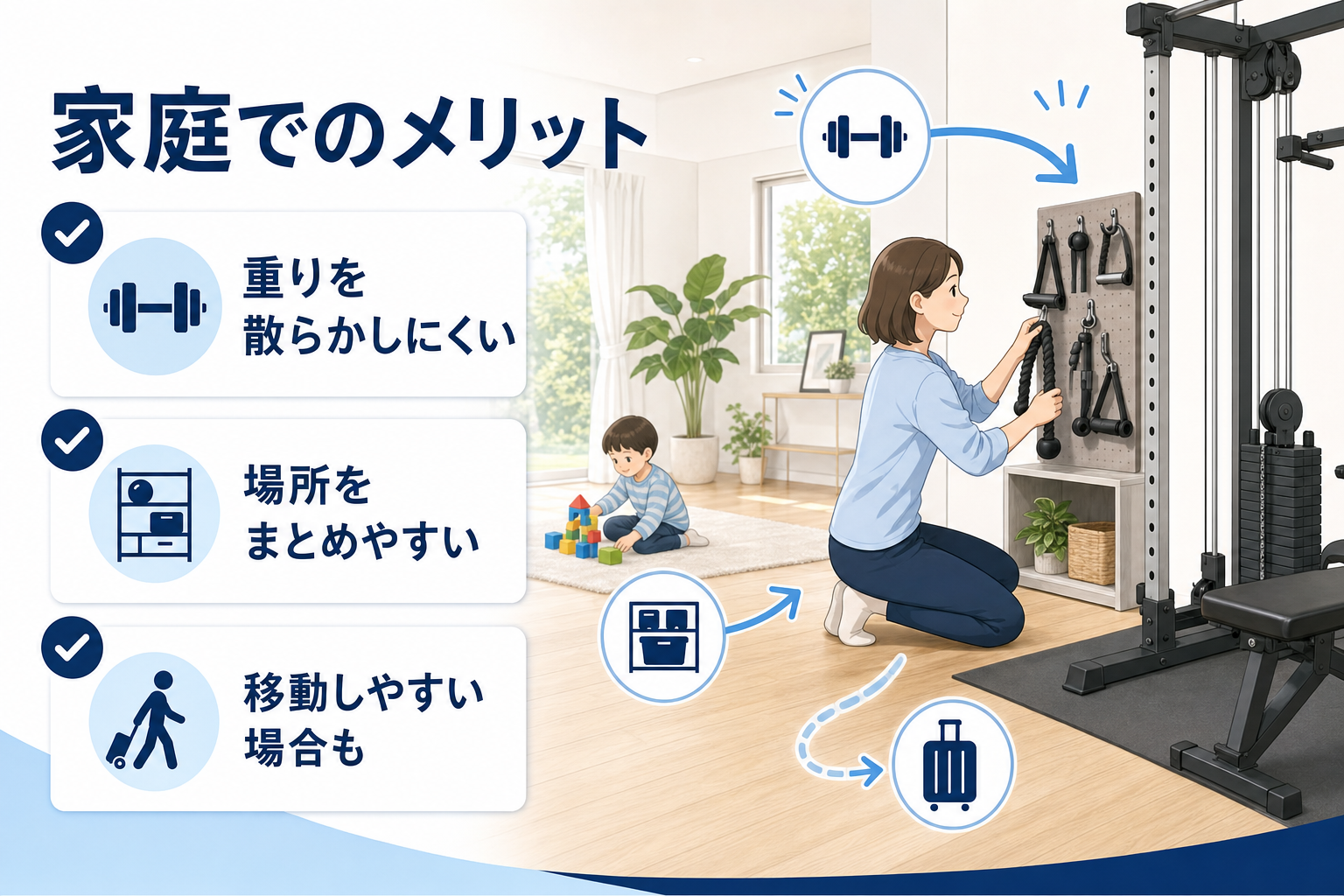 子どもがいる家庭でスマートホームジムを置くときの安全チェックリストのイメージ4