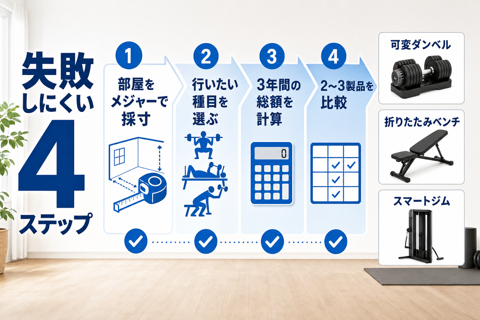 省スペースでホームジムを作るなら何を買う?スマートジム・可変ダンベル・ベンチ比較のイメージ6